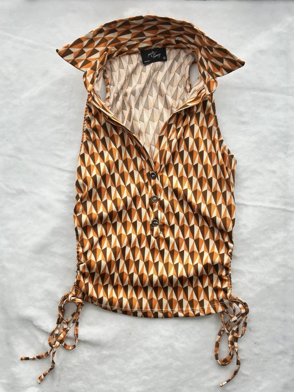 Milk & Honey Geometric Button Front Top in Brown & Orange Size XS retro boho 70s